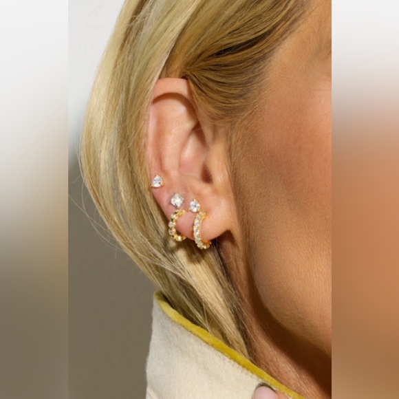 NWT Melinda Maria 3 Pairs Gold Huggie Earrings "They're So Cute" and "Gabriella" - Picture 5 of 6